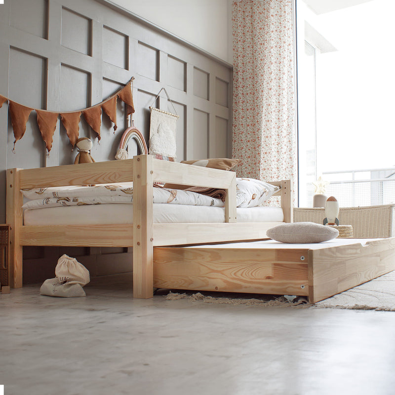 Παιδικό Κρεβάτι Basic Barriera Plus Φυσικό Ξύλο 90x200cm - 10% Έκπτωση Στο Στρώμα