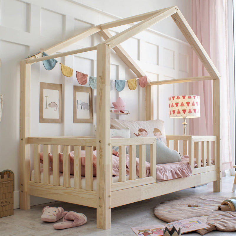 Παιδικό Κρεβάτι Σπιτάκι Housebed Duo  Φυσικό Ξύλο 190x90cm - 10% Έκπτωση Στο Στρώμα