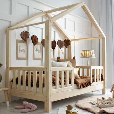 Παιδικό Κρεβάτι Σπιτάκι Housebed Duo  Φυσικό Ξύλο 190x90cm - 10% Έκπτωση Στο Στρώμα