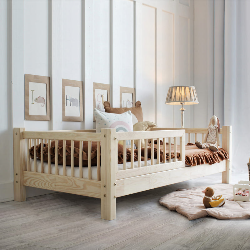 Παιδικό Κρεβάτι Basic Από Φυσικό Ξυλο Με Προστατευτικό Κάγκελο- 10% Έκπτωση Στο Στρώμα
