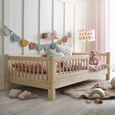 Παιδικό Κρεβάτι Basic Από Φυσικό Ξυλο Με Προστατευτικό Κάγκελο- 10% Έκπτωση Στο Στρώμα