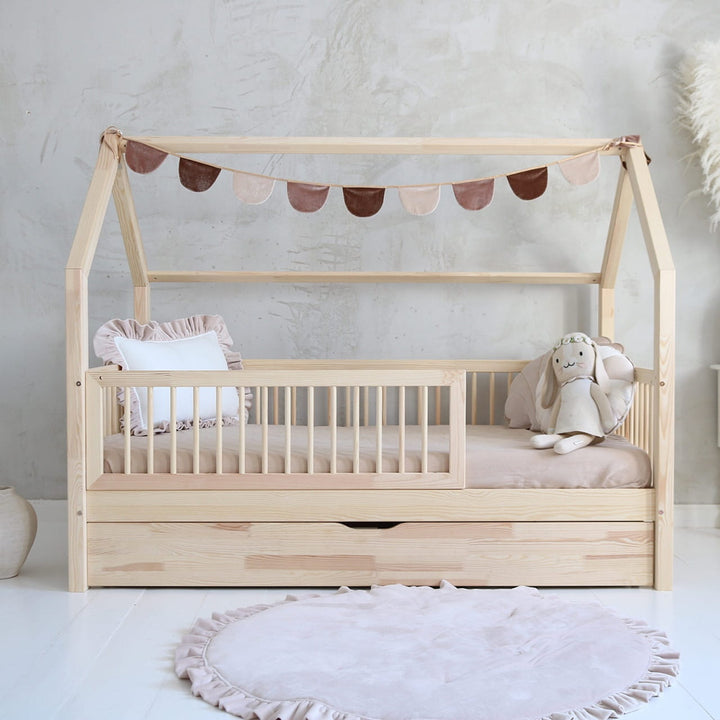 Κρεβάτι Flori Plus 190x90cm Με Συρτάρι ως 2ο Κρεβάτι Φυσικό Ξύλο