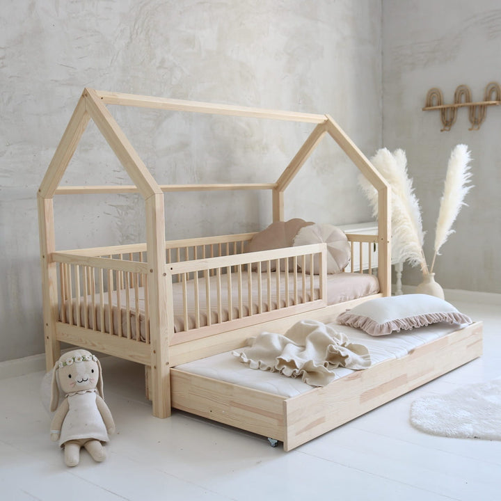 Κρεβάτι Flori Plus 190x90cm Με Συρτάρι ως 2ο Κρεβάτι Φυσικό Ξύλο