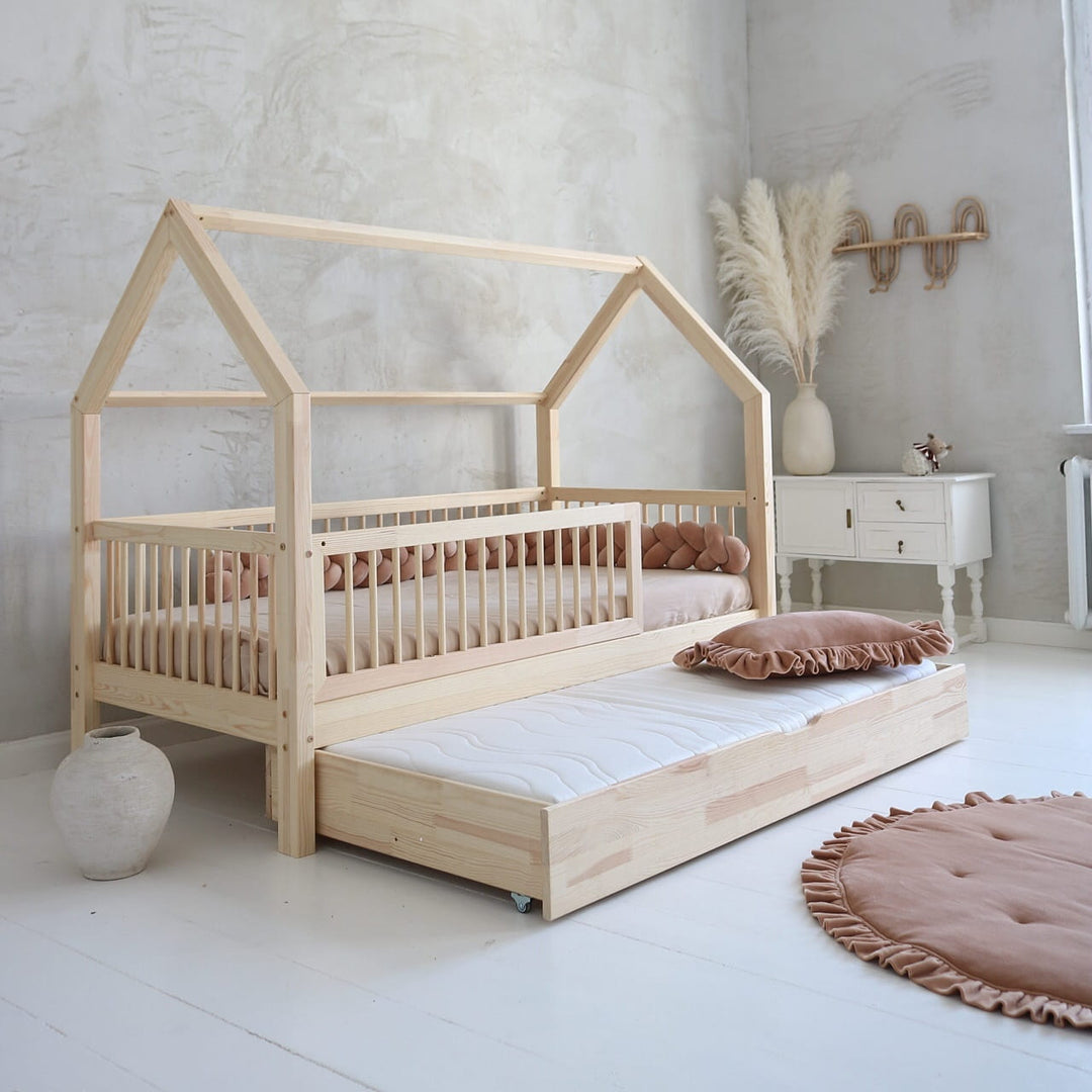 Κρεβάτι Flori Plus 190x90cm Με Συρτάρι ως 2ο Κρεβάτι Φυσικό Ξύλο