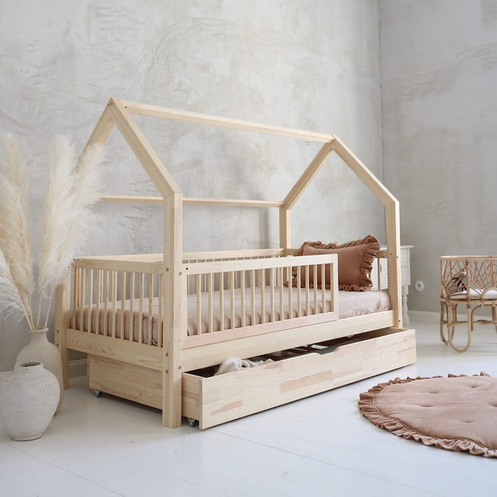 Κρεβάτι Flori Plus 190x90cm Με Συρτάρι ως 2ο Κρεβάτι Φυσικό Ξύλο