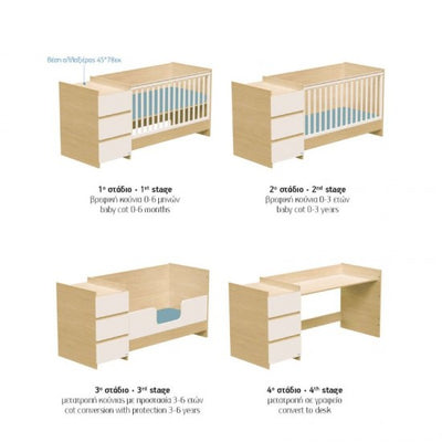 Βρεφικό Πολυμορφικό Κρεβάτι &  Γραφειο 4 σε 1 Combo Maxi 70x140cm