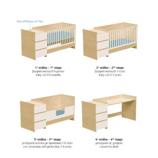 Βρεφικό Πολυμορφικό Κρεβάτι &  Γραφειο 4 σε 1 Combo Maxi 70x140cm