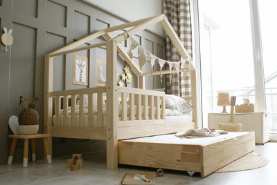 Παιδικό Κρεβάτι Σπιτάκι Housebed Bariera Plus Με Συρτάρι 2ο Κρεβάτι σε Φυσικό Ξύλο 190x90cm - 10% Έκπτωση Στο Στρώμα