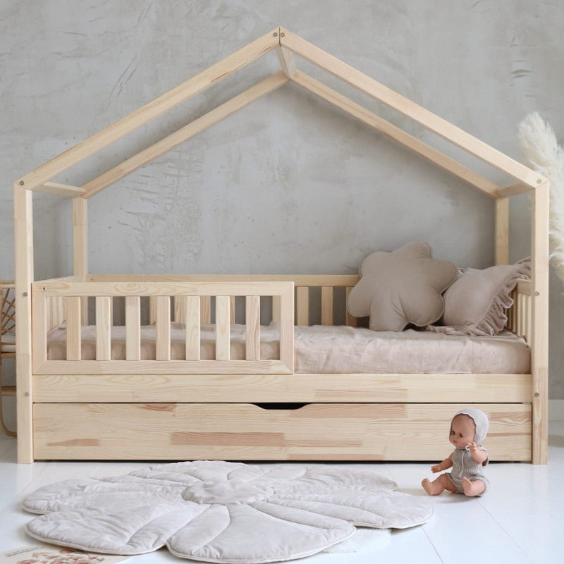 Παιδικό Κρεβάτι Σπιτάκι Housebed Bariera Plus Με Συρτάρι 2ο Κρεβάτι σε Φυσικό Ξύλο 190x90cm - 10% Έκπτωση Στο Στρώμα