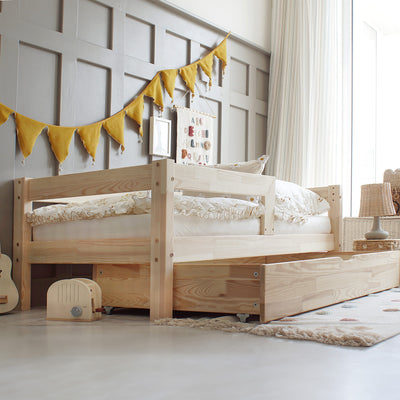 Παιδικό Κρεβάτι Basic Barriera Plus Φυσικό Ξύλο 90x200cm - 10% Έκπτωση Στο Στρώμα