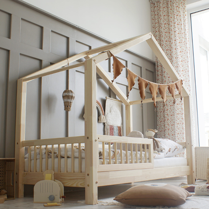Παιδικό Κρεβάτι Housebed Malin 100x200cm Φυσικό Ξύλο - 10% Έκπτωση Στο Στρώμα