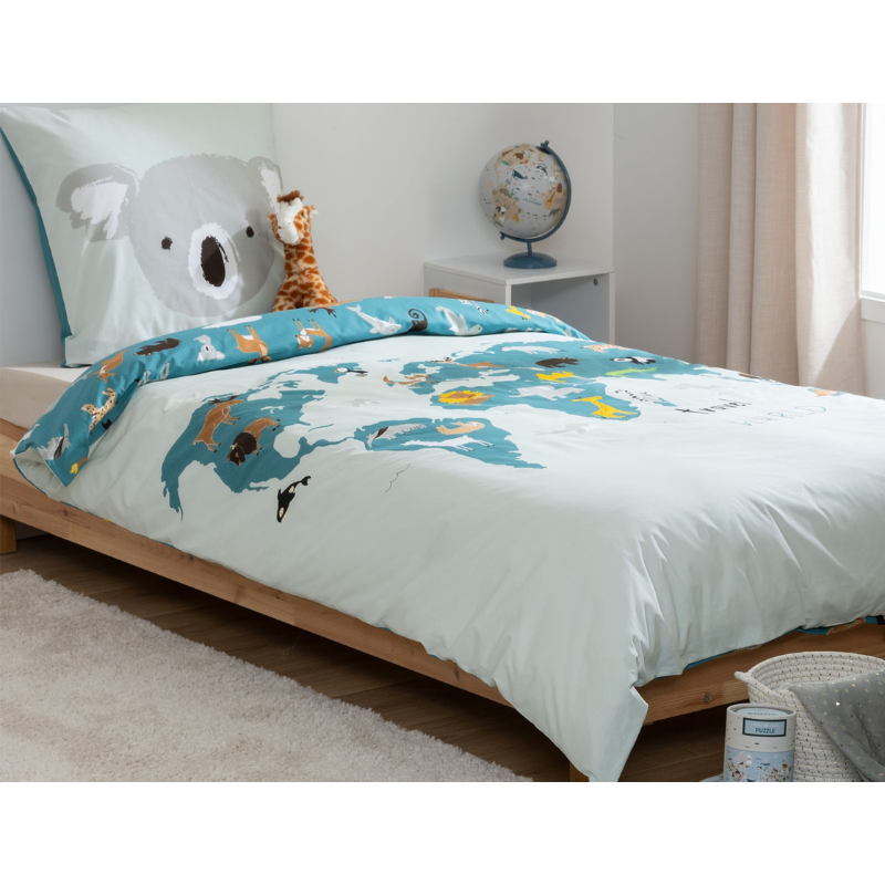 Σετ Μονή Παπλωματοθήκη & Μαξιλαροθήκη World Map 140x200cm