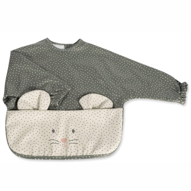 Αδιάβροχη Σαλιάρα-Ποδιά με Μανίκια Poppy Mouse Olive