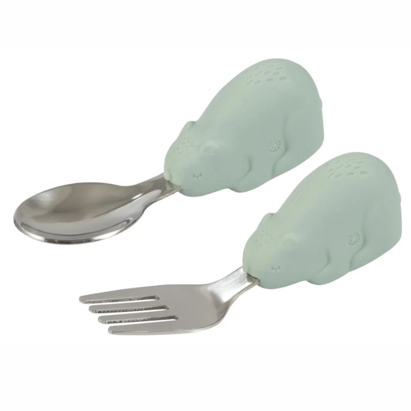 Σετ Ανοξείδωτα Μαχαιροπίρουνα Με Λαβή Σιλικόνης Bear Mint