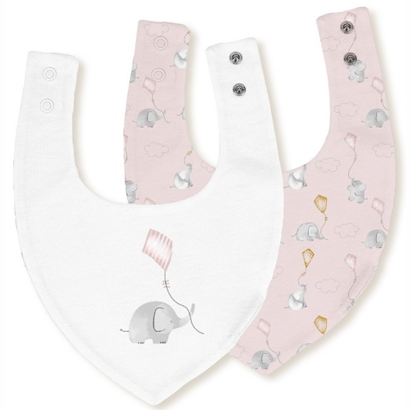 Σαλιάρα Μπαντάνα Elephant Pink Σετ 2τμχ Interbaby