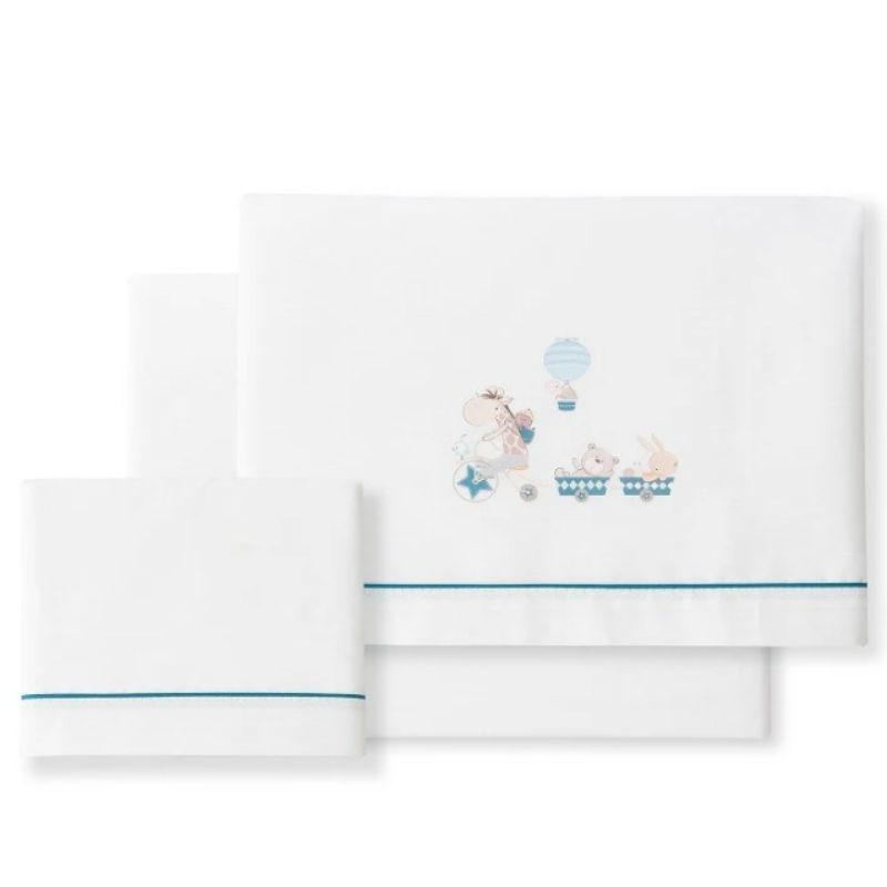 Σετ Σεντόνια Κούνιας 3τμχ 115x175 White/Petrol