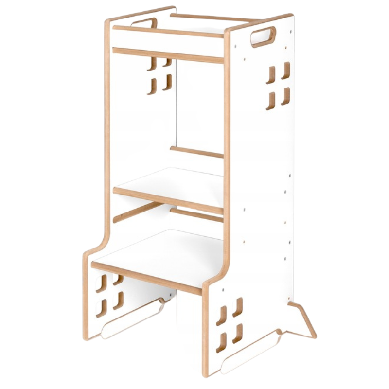 Montessori Ξύλινος Πύργος Εκμάθησης & Βιβλιοθήκη Cass 2 σε 1 White Lionelo