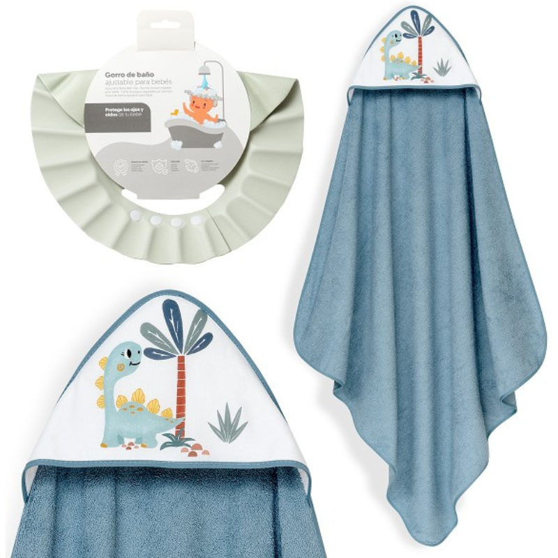 Σετ Μπουρνούζι & Καπέλο Μπάνιου Dino Petrol