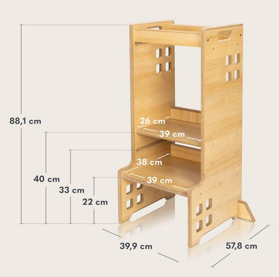 Montessori Ξύλινος Πύργος Εκμάθησης & Βιβλιοθήκη Cass 2 σε 1 White Lionelo