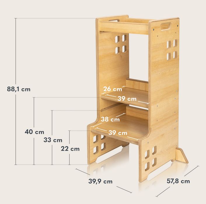 Montessori Ξύλινος Πύργος Εκμάθησης & Βιβλιοθήκη Cass 2 σε 1 White Lionelo