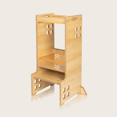 Montessori Ξύλινος Πύργος Εκμάθησης & Βιβλιοθήκη Cass 2 σε 1 White Lionelo