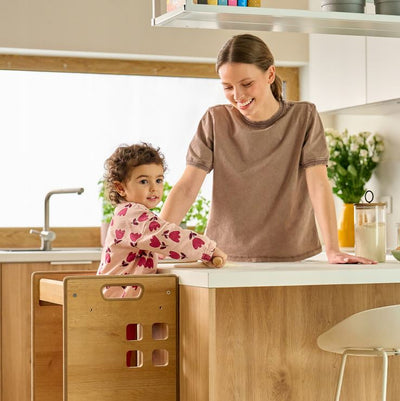 Montessori Ξύλινος Πύργος Εκμάθησης & Βιβλιοθήκη Cass 2 σε 1 White Lionelo