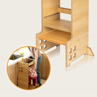 Montessori Ξύλινος Πύργος Εκμάθησης & Βιβλιοθήκη Cass 2 σε 1 Black Onyx Lionelo