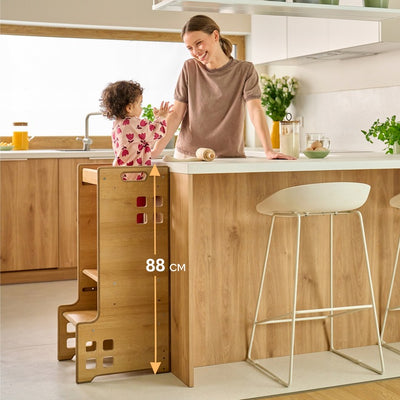 Montessori Ξύλινος Πύργος Εκμάθησης & Βιβλιοθήκη Cass 2 σε 1 Black Onyx Lionelo