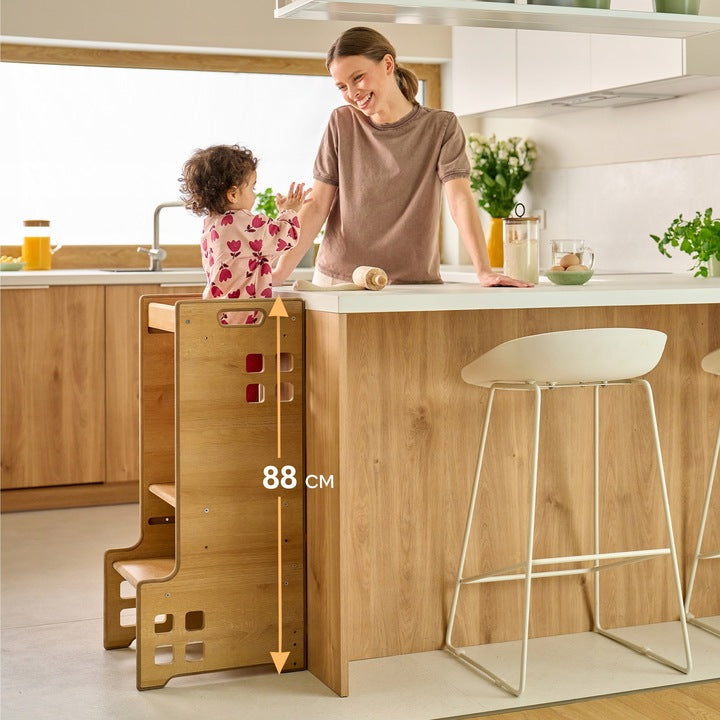 Montessori Ξύλινος Πύργος Εκμάθησης & Βιβλιοθήκη Cass 2 σε 1 Black Onyx Lionelo