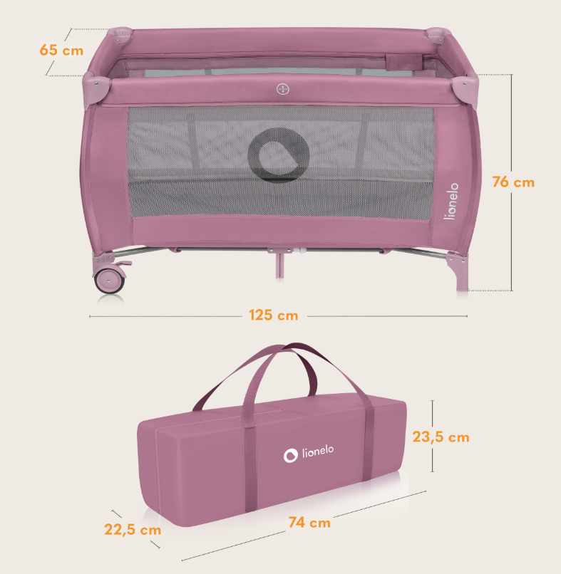 Παρκοκρέβατο Stefi Plus Pink Magnolia Lionelo