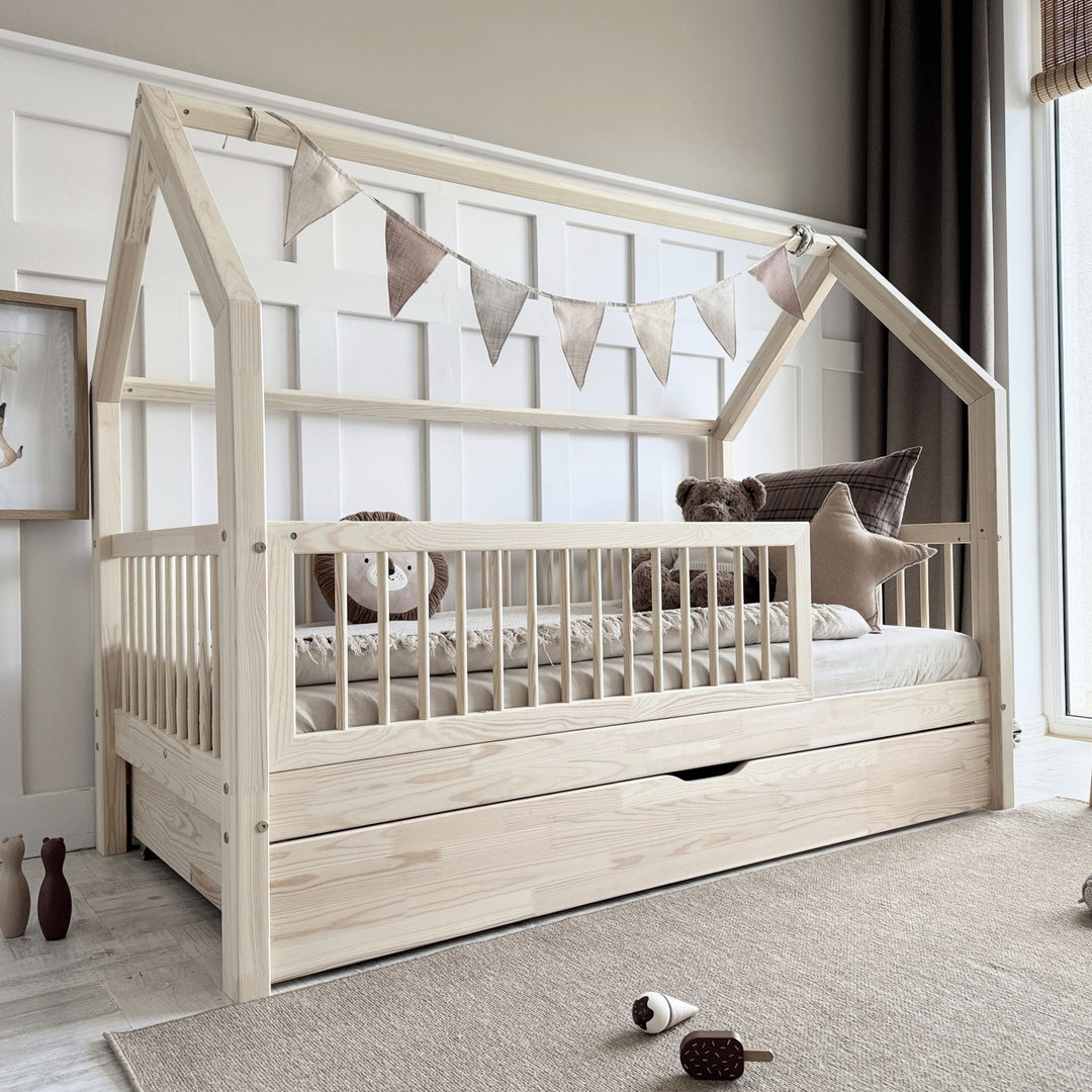 Κρεβάτι Flori Plus 190x90cm Με Συρτάρι ως 2ο Κρεβάτι Φυσικό Ξύλο