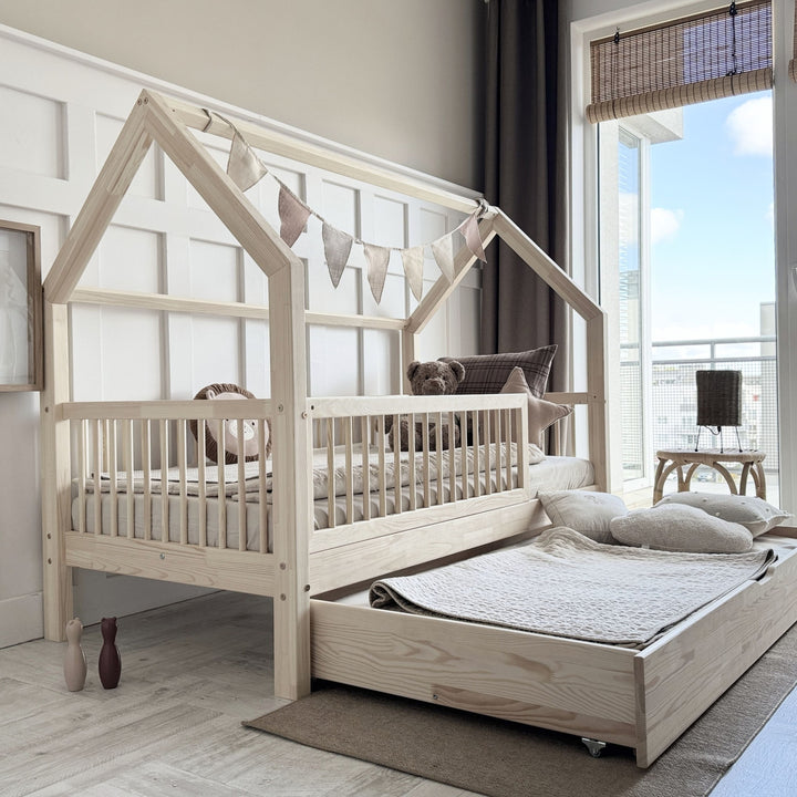 Κρεβάτι Flori Plus 190x90cm Με Συρτάρι ως 2ο Κρεβάτι Φυσικό Ξύλο