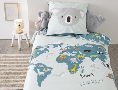 Σετ Μονή Παπλωματοθήκη & Μαξιλαροθήκη World Map 140x200cm