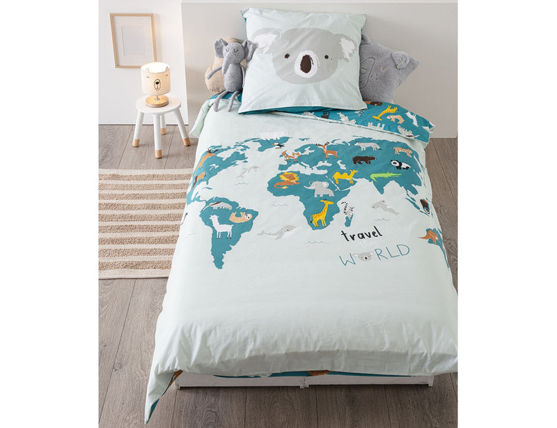 Σετ Μονή Παπλωματοθήκη & Μαξιλαροθήκη World Map 140x200cm