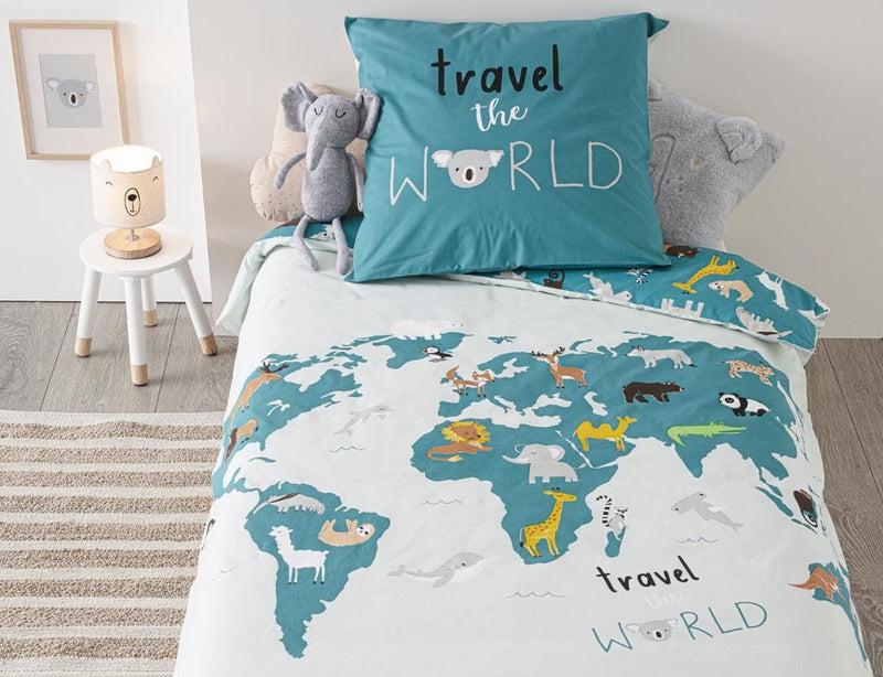 Σετ Μονή Παπλωματοθήκη & Μαξιλαροθήκη World Map 140x200cm