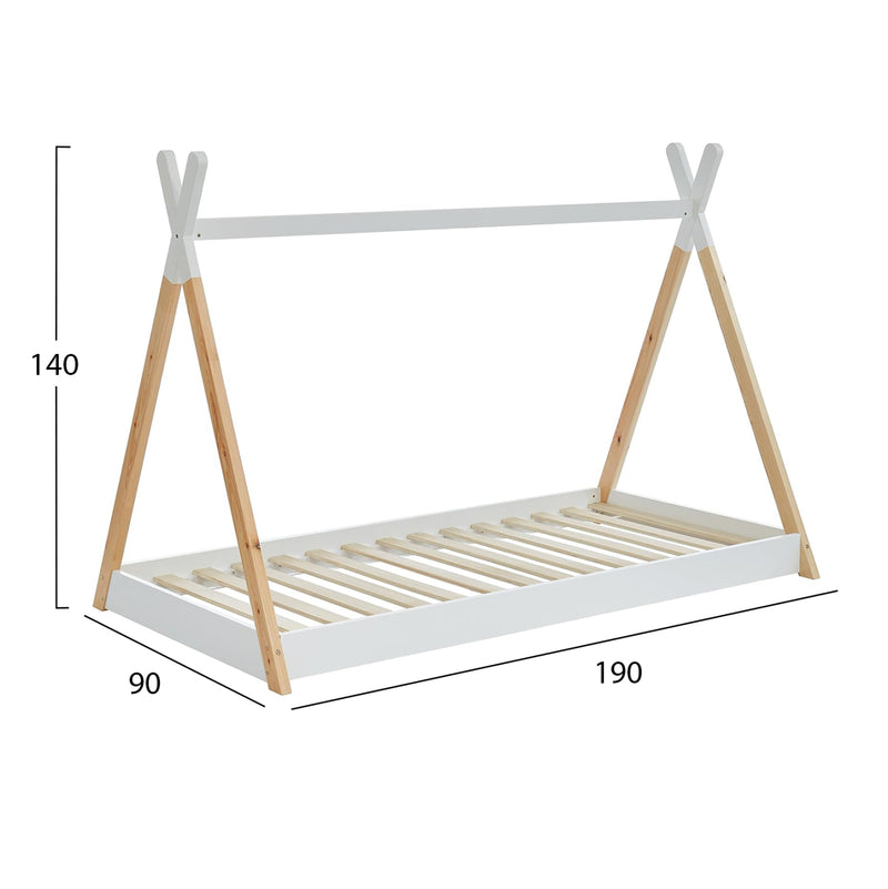 Παιδικό Κρεβάτι Munk Λευκό/ Φυσικό Ξύλο 190x90cm