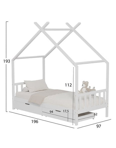 Παιδικό Κρεβάτι Montessori Klarice Με Αποθηκευτικό Χώρο Λευκό 190x90cm