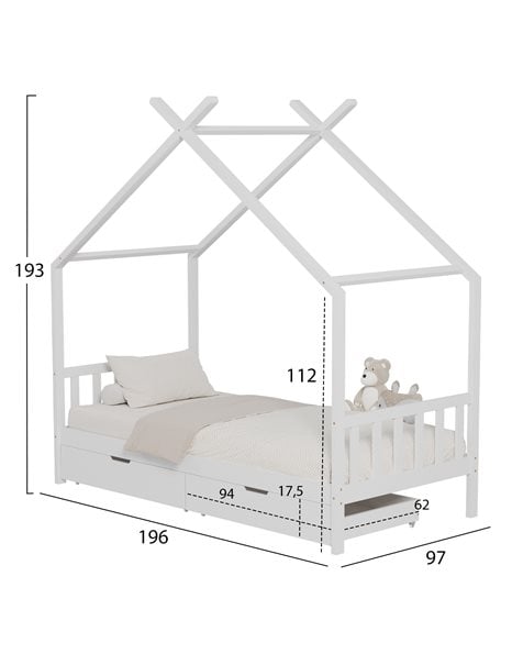 Παιδικό Κρεβάτι Montessori Klarice Με Αποθηκευτικό Χώρο Λευκό 190x90cm