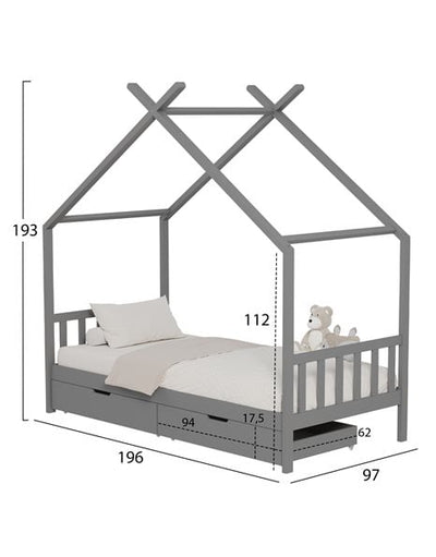 Παιδικό Κρεβάτι Montessori Klarice Με Αποθηκευτικό Χώρο Γκρι 190x90cm
