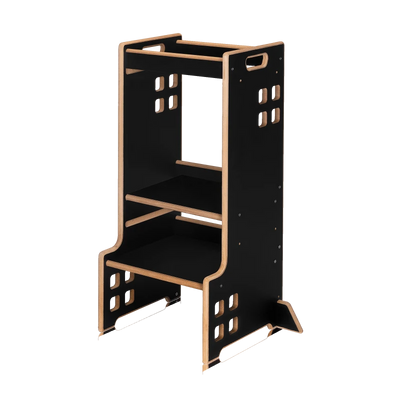 Montessori Ξύλινος Πύργος Εκμάθησης & Βιβλιοθήκη Cass 2 σε 1 Black Onyx Lionelo