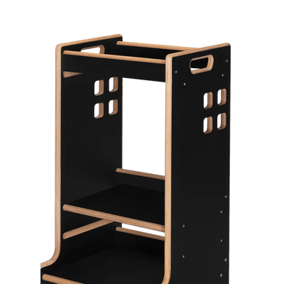 Montessori Ξύλινος Πύργος Εκμάθησης & Βιβλιοθήκη Cass 2 σε 1 Black Onyx Lionelo