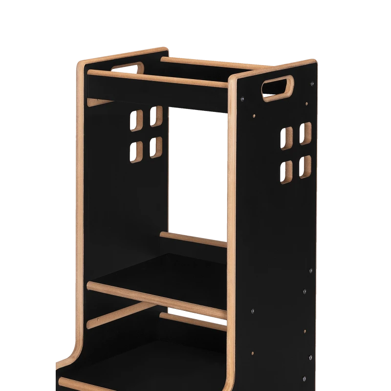 Montessori Ξύλινος Πύργος Εκμάθησης & Βιβλιοθήκη Cass 2 σε 1 Black Onyx Lionelo