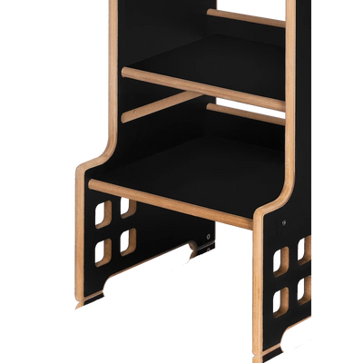Montessori Ξύλινος Πύργος Εκμάθησης & Βιβλιοθήκη Cass 2 σε 1 Black Onyx Lionelo