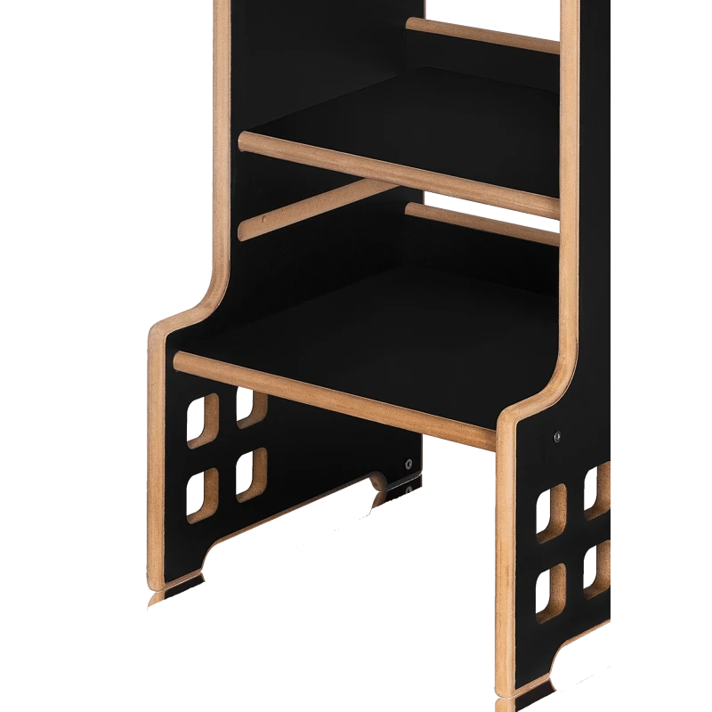 Montessori Ξύλινος Πύργος Εκμάθησης & Βιβλιοθήκη Cass 2 σε 1 Black Onyx Lionelo