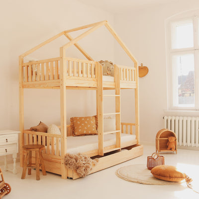 Παιδική Κουκέτα Housebed Σπιτάκι Με Συρτάρι Από Φυσικό Ξύλο 190x90cm - 10% Έκπτωση Στα Στρώματα
