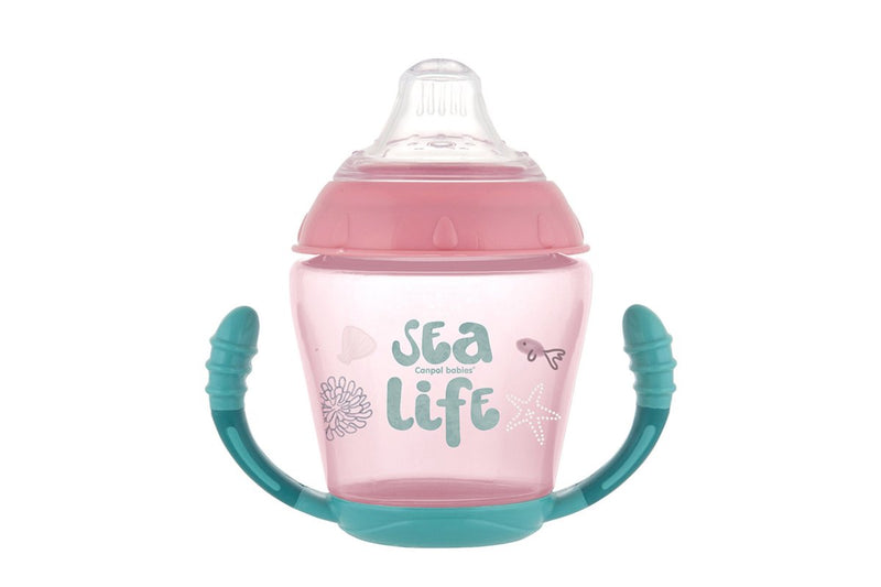 Εκπαιδευτικό Ποτηράκι Με Στόμιο Σιλικόνης Sea Life Pink 230ml - 9m+ Canpol Babies