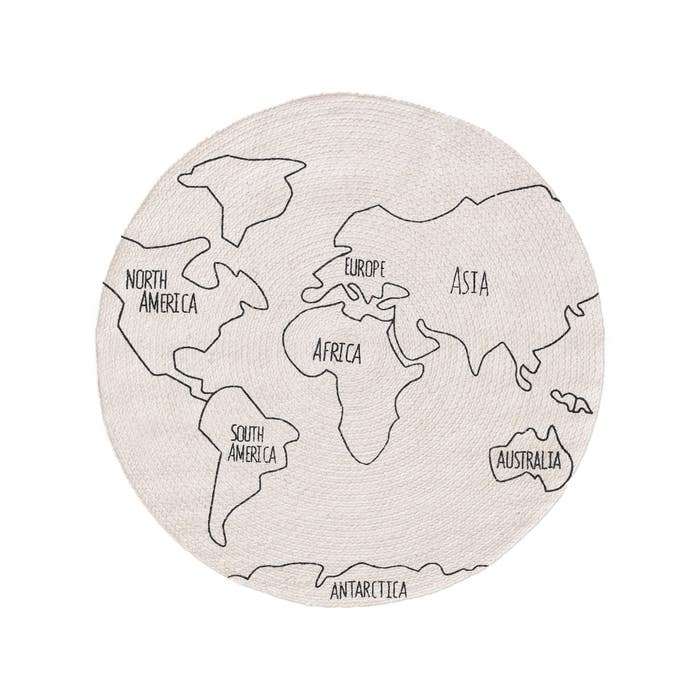 Χαλί Γιούτα World Map White/Black Ø115cm Round