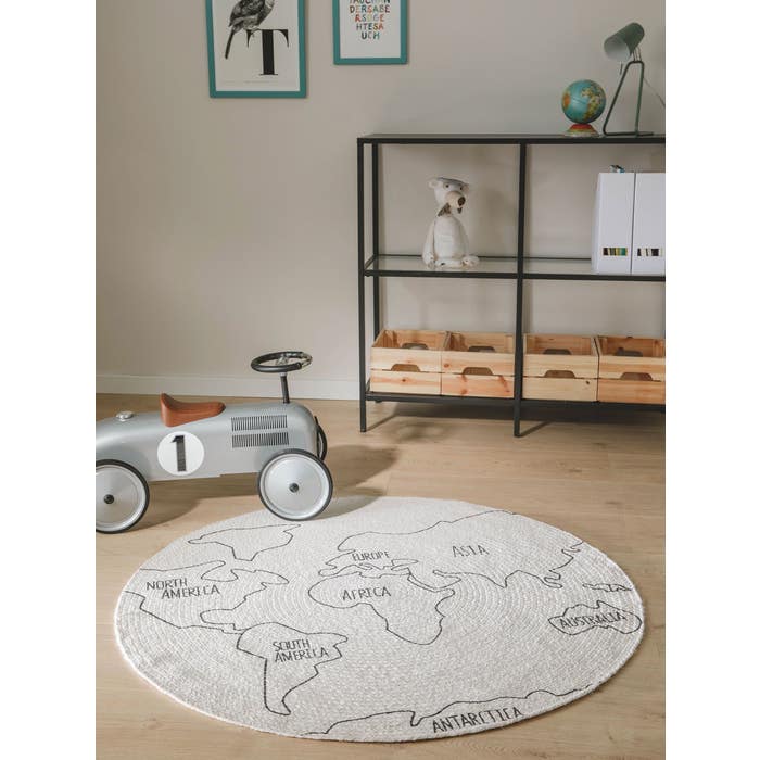 Χαλί Γιούτα World Map White/Black Ø115cm Round