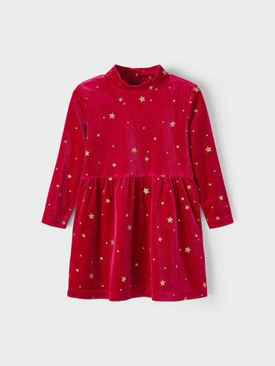 Βελούδινο Φόρεμα Μακρυμάνικο με Αστεράκια Jester Red