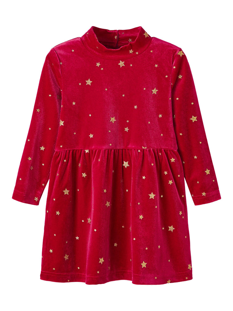Βελούδινο Φόρεμα Μακρυμάνικο με Αστεράκια Jester Red